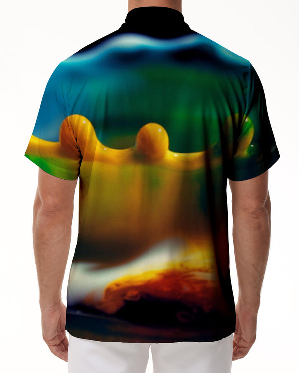 
Pigment Color Water Drop Short Sleeve Shirt Men's Button Lapel Shirt with Pockets Hawaiian Rainforest Top
                