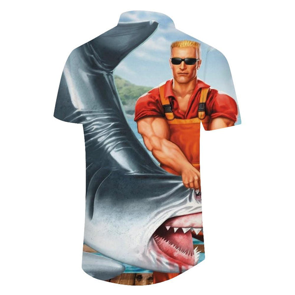 
Muscle Man and Shark Hawaiian Shirt Tropical Men's Casual Short Sleeve Button-up Beach Fashion Simple
                