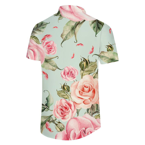 
Rose flower casual print button-down beach vacation shirt Hawaiian tropical fun men's
                