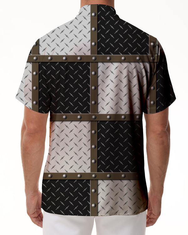 
Creative personality rivet decoration patchwork shirt, men's fashionable short-sleeved casual wear, black, white and gray contrasting design top
                