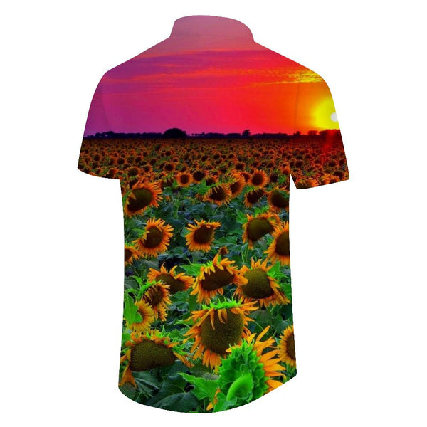 
Sunset Gold Sunflower Field Print Hawaiian Button Shirt Men's Casual Loose Short Sleeve Shirt Tops
                