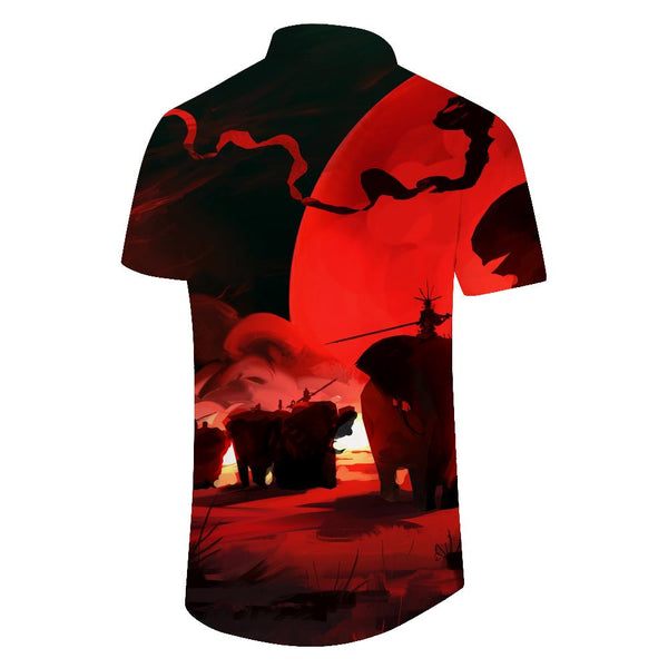 
Red ancient riding elephant tropical four seasons pattern printing men's fashionable and comfortable breathable seaside shirt short sleeve button pocket elephant shirt Hawaii
                