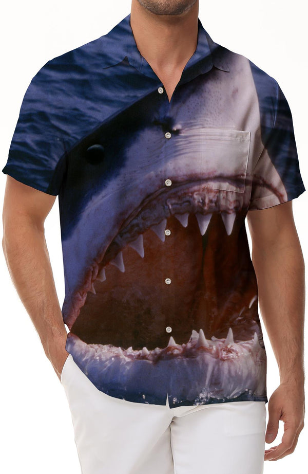 Ocean Fierce Shark Men's Short Sleeve Loose Casual Shirt Vacation Beach Summer Tops with Pockets