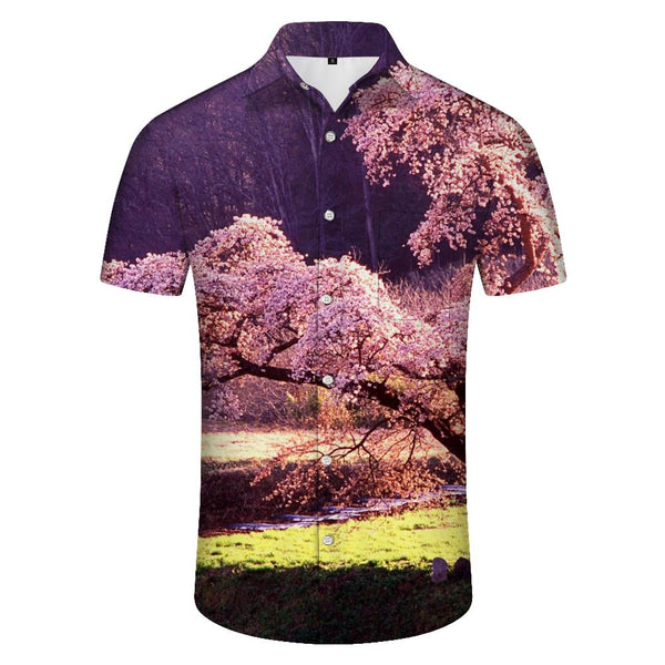 
Summer Fashion Cherry Blossom Print Short Sleeve Shirt Men Casual Streetwear Tops Button Lapel Pockets Stylish
                