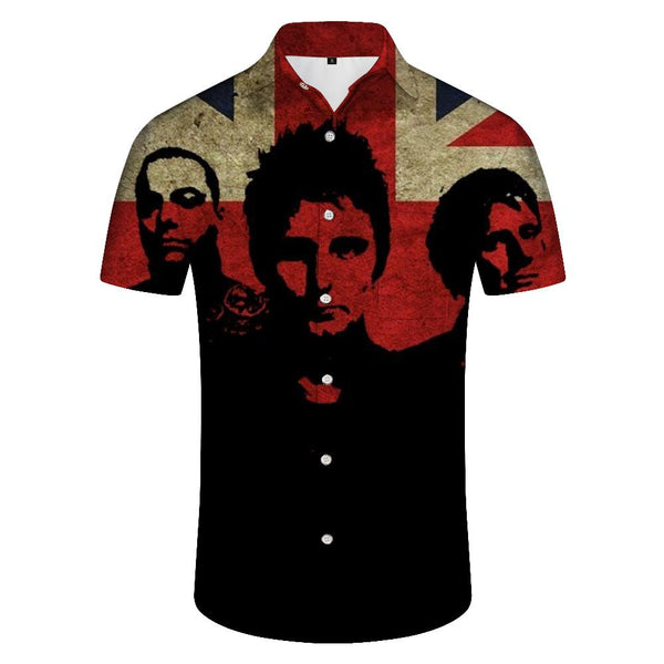 
British film summer fashion casual beach seaside digital 3D printing lapel button short sleeve shirt British casual
                