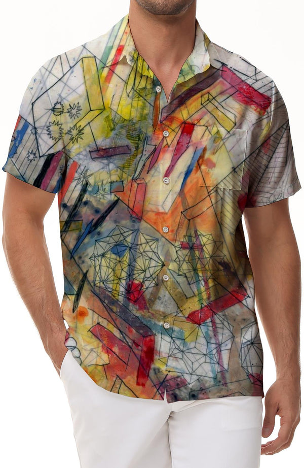Head Graffiti Print Short Sleeve Beach Shirt Street Retro Style Summer Fashion Hawaiian Shirt Men's Casual Loose Short Sleeve Shirt Polyester
