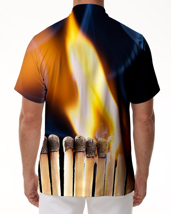 
Match bright flame easy breathable vacation short-sleeved shirt passionate as fire men's casual fashion button lapel short-sleeved shirt black
                