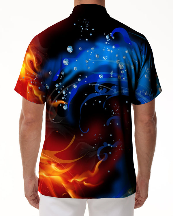 
Water and Fire Printed Short Sleeve Hawaiian Casual Shirt Fashion Beach Vacation Lapel Summer Button Shirt Tops
                