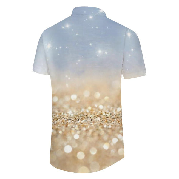 
Fashion Button Down Beach Shirt Short Sleeve Summer Casual Mens Hawaiian Shirt Loose Fit Gold Glitter
                