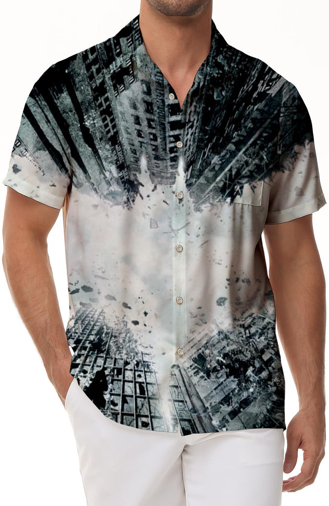 Earthquake House 3D Printed Casual Men's Hawaiian Tropical Summer Button-Down Lapel Pocket Short Sleeve Shirt