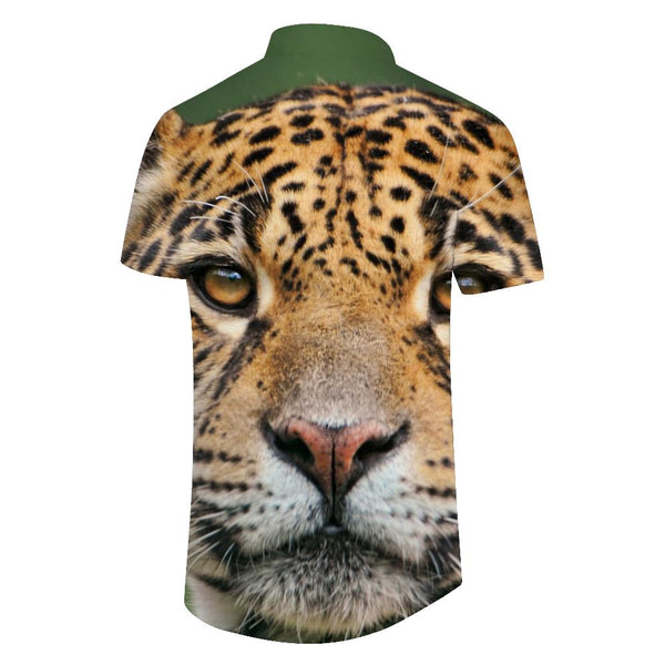 
Angry and cute leopard print men's loose short sleeve regular style breathable Hawaiian button pocket tops beach clothing
                
