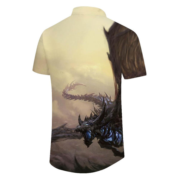 
Black Blue Shiny Beach Shirt Men's Hawaiian Shirt Short Sleeve Tropical Button-Down Pocket Short Sleeve Shirt Flying Dragon
                