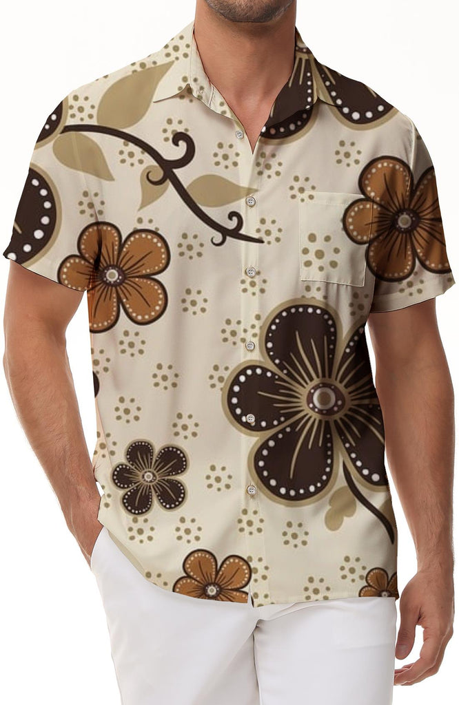 Retro floral tropical Hawaiian button-down lapel men's casual loose vacation beach short-sleeved shirt