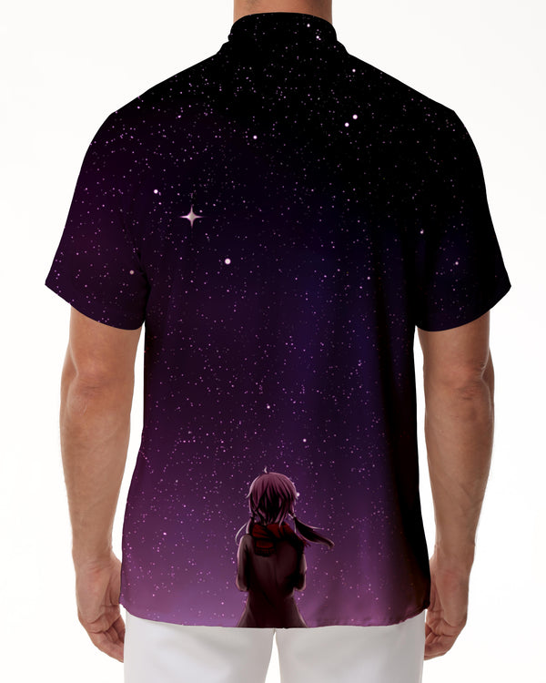 
Girls background purple starry sky men short sleeve shirt button top casual hawaiian beach with pockets
                