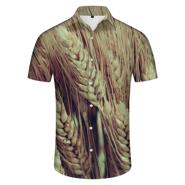 
Wheat and Blue Sky Print Men's Short Sleeve Shirt Casual Button Shirt with Pockets
                