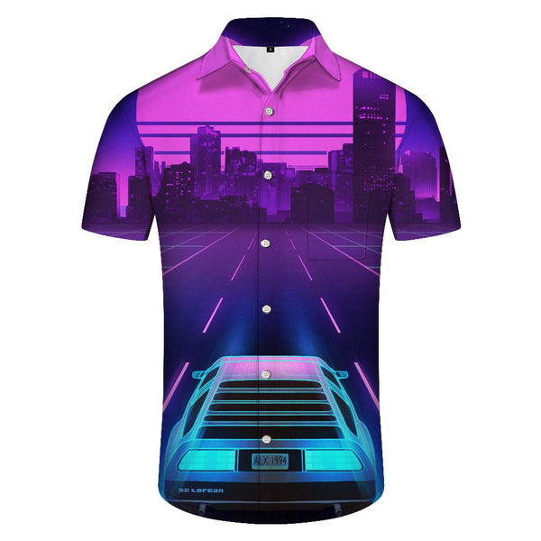 
Cool Sports Car Hawaiian Tropical Men's Casual Button Short Sleeve Shirt Printed Summer Shirt Purple
                