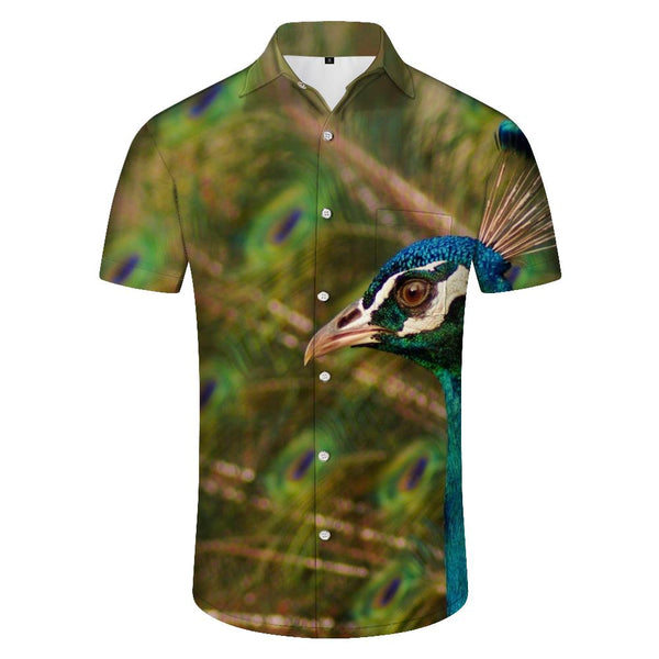 
Green elegant peacock feather men's loose casual short-sleeved shirt outdoor soft modern men's short-sleeved shirt outdoor fishing
                