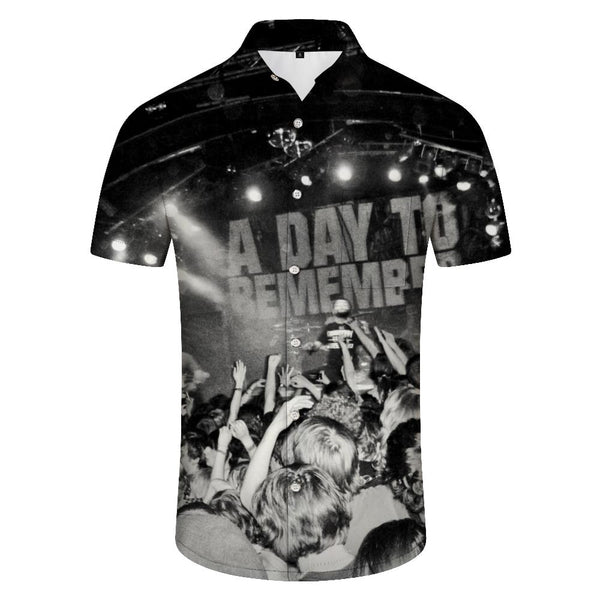 
Black and white bar concert atmosphere print tropical rain forest summer Hawaii men's lapel short sleeve shirt men's loose casual street shirt short sleeve top 3D print men
                