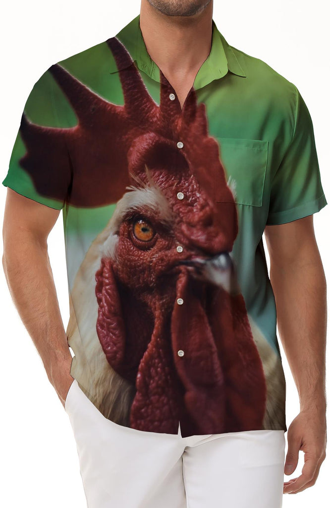 Beach Shirt Casual Cock Mens Vintage Fashion Shirt Short Sleeve Button-Down Shirt Tops