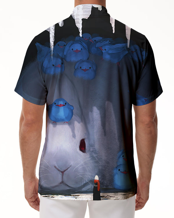 
Men's Cartoon Blue Duck Print Short Sleeve Button Comfort Beach Hawaiian Shirt Loose Shirt Fashion
                
