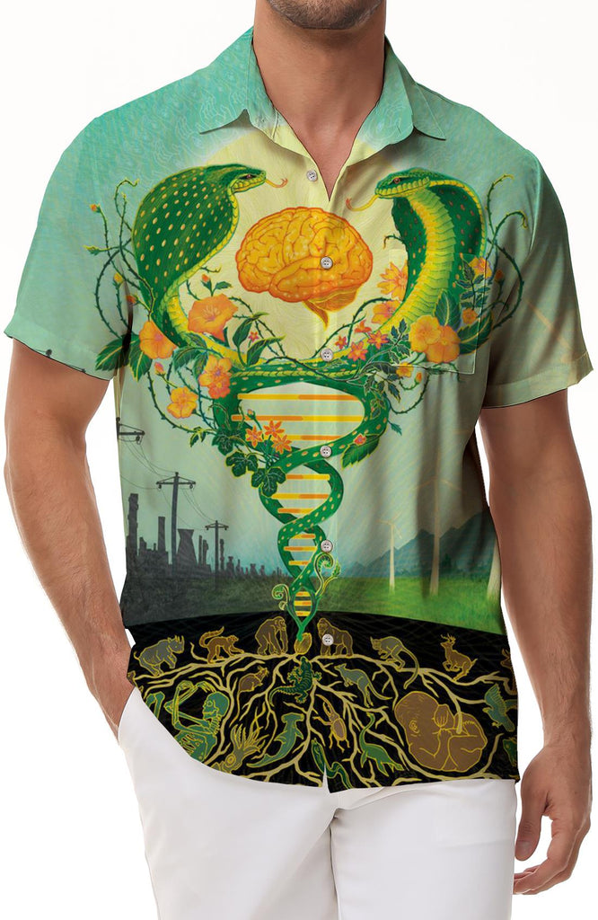 Double snake abstract personalized digital printing casual loose short sleeve Hawaiian shirt 3D printing shirt summer travel vacation shirt men