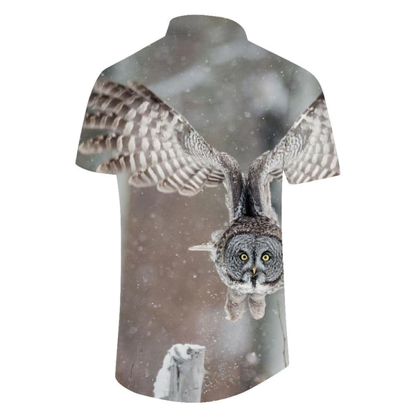 
Fashion retro style soaring owl men's lapel shirt casual button down shirt short sleeve vacation beach
                