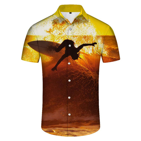 
Beach sunset cool surfing Hawaii beach beach tops men's casual loose short-sleeved shirt comfortable and breathable
                
