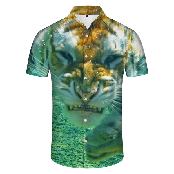 
Trendy short sleeve tiger underwater swimming men's Hawaiian shirts Hawaiian tops casual wear summer shirts for beach holiday party
                