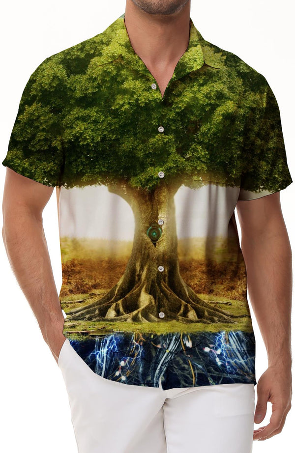 Forest Scenery Summer Casual 3D Printed Lapel Button Shirt Street Fashion Men's Wear