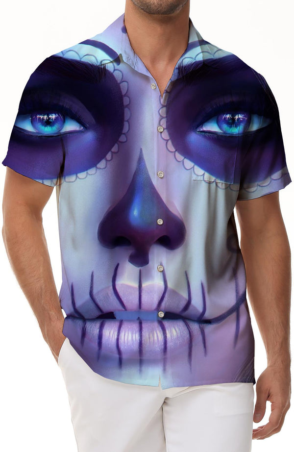 Hawaiian button-down lapel casual loose men's 3D digital printing vacation beach short-sleeved shirt