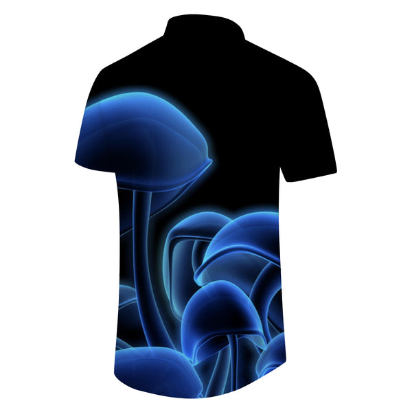
Magic Blue Mushroom Black Men's Short Sleeve Shirt Lapel Button Top Short Sleeve Hawaiian Loose Beach Short Sleeve Shirt
                