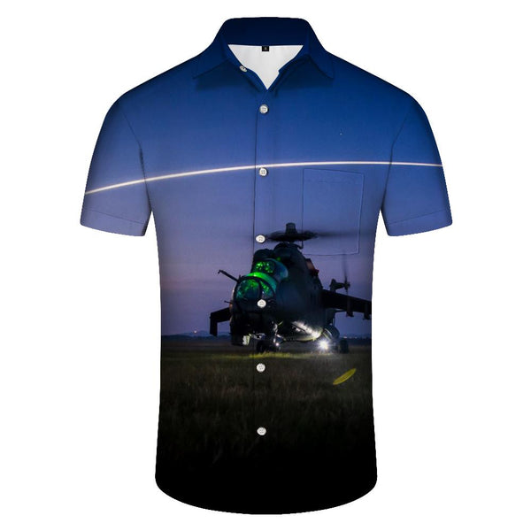 
Cool helicopter fashionable new men's casual loose shirt short sleeve lapel button-down regular style holiday beach clothing
                