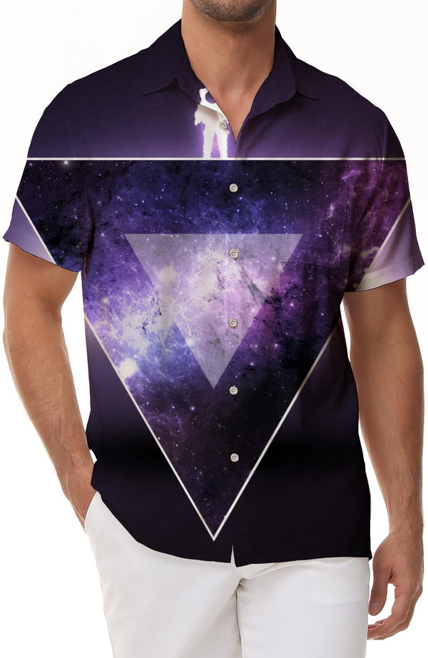 Men's Hawaiian Shirt Cosmic Purple Aurora Galaxy Short Sleeve Casual Tropical Beach Shirt Suitable for Holiday Parties