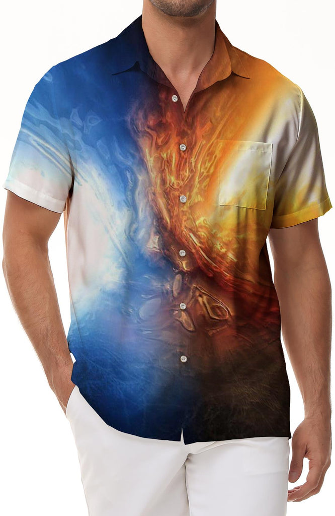 Fire and Ice Flame Men's Short Sleeve Shirt Casual Button Shirt Pocket Summer Beach Vacation Beach Surfing Play Clothes