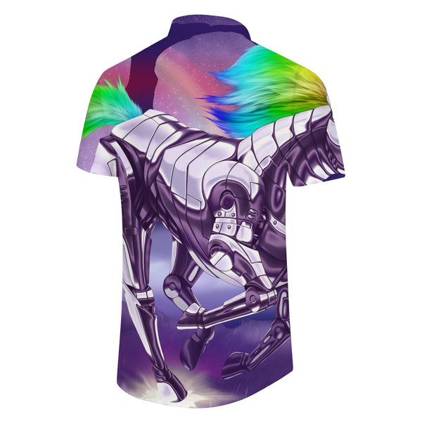 
Mechanical Purple Unicorn Men's Short Sleeve Shirt Button Down Hawaiian Shirt Perfect for Summer Beaches
                