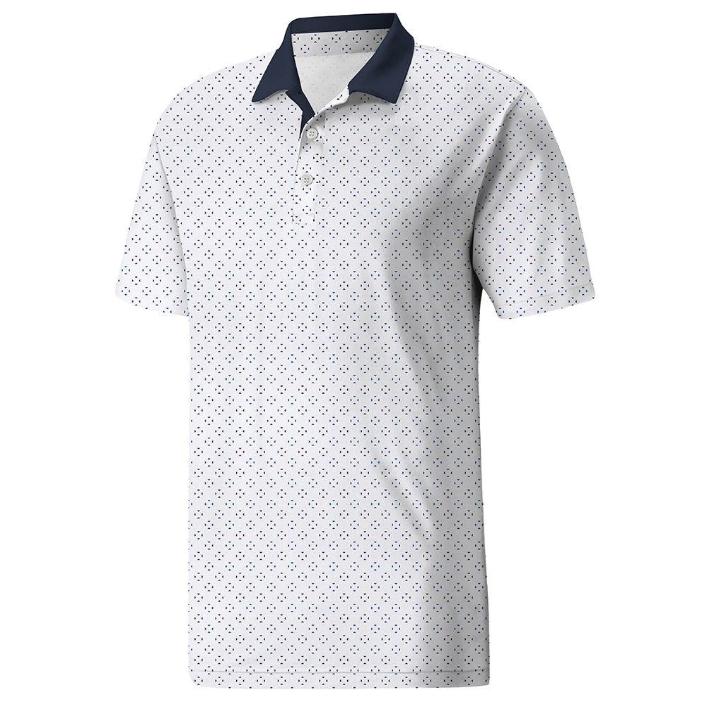 Men’s Clean White Micro Print Polo Shirt for Summer – Smooth Texture, True to Size