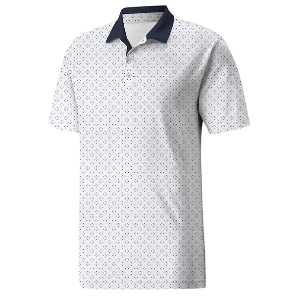 Men’s Clean White Micro Print Polo Shirt for Summer – Smooth Texture, True to Size