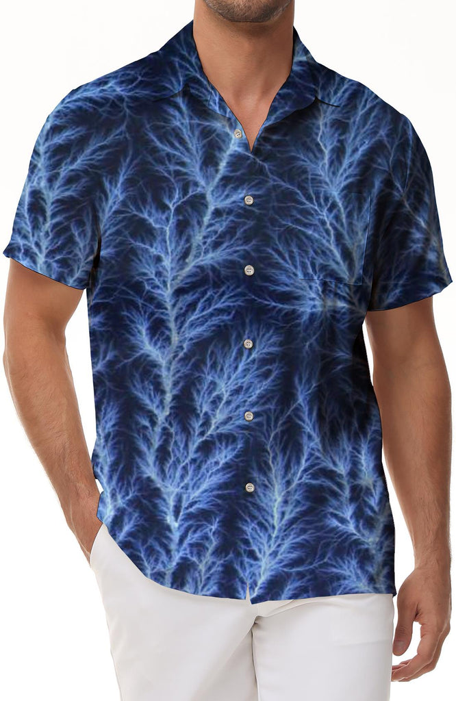 Cool white lightning fashion men's casual loose Hawaiian tropical fashion sense summer vacation seaside beach shirt