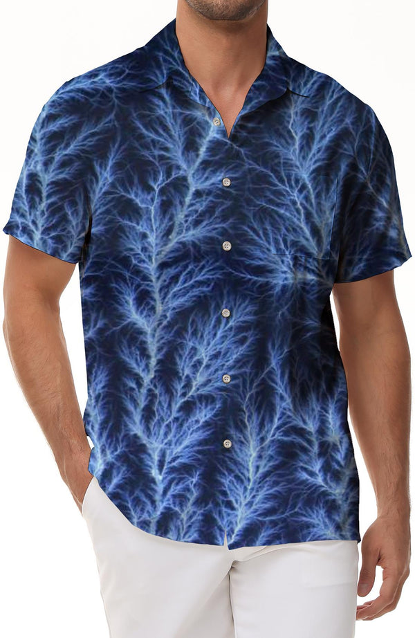 Cool white lightning fashion men's casual loose Hawaiian tropical fashion sense summer vacation seaside beach shirt