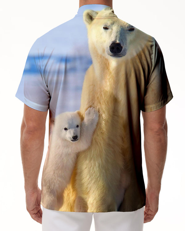 
Furry Men's Short Sleeve Beach Shirt Cute Polar Bear Casual Print Button Polyester Beach Festival Party Bonfire
                