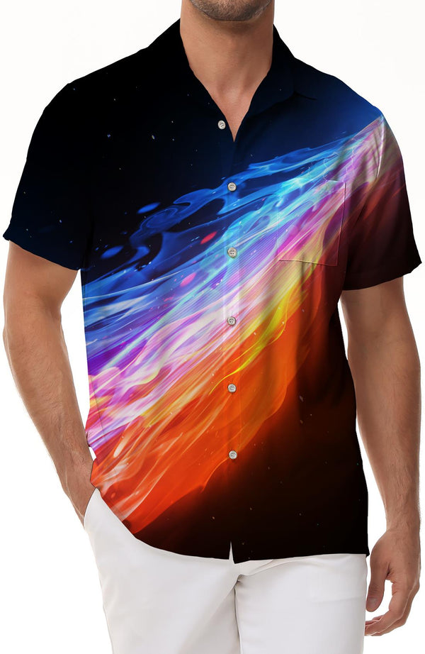 Fire and Ice Flame Casual Button Shirt Pocket Short Sleeve Shirt Men's Short Sleeve Shirt Fashion Breathable Comfortable Polyester Short Sleeve Shirt Tops