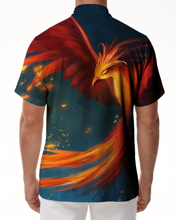 
Phoenix lapel pocket Hawaiian tropical four seasons men's casual short sleeve fashion trend short sleeve shirt trend
                
