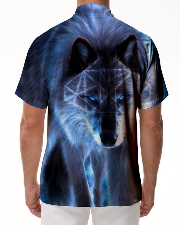 
Beware of the cunning wolf Summer men's breathable short-sleeved shirts with printed patterns Beachwear Hawaiian buttons
                