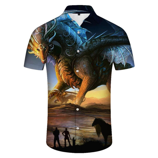 
Sky sunset bronze dragon men's summer short sleeve button casual beach men's Hawaiian shirt short sleeve
                