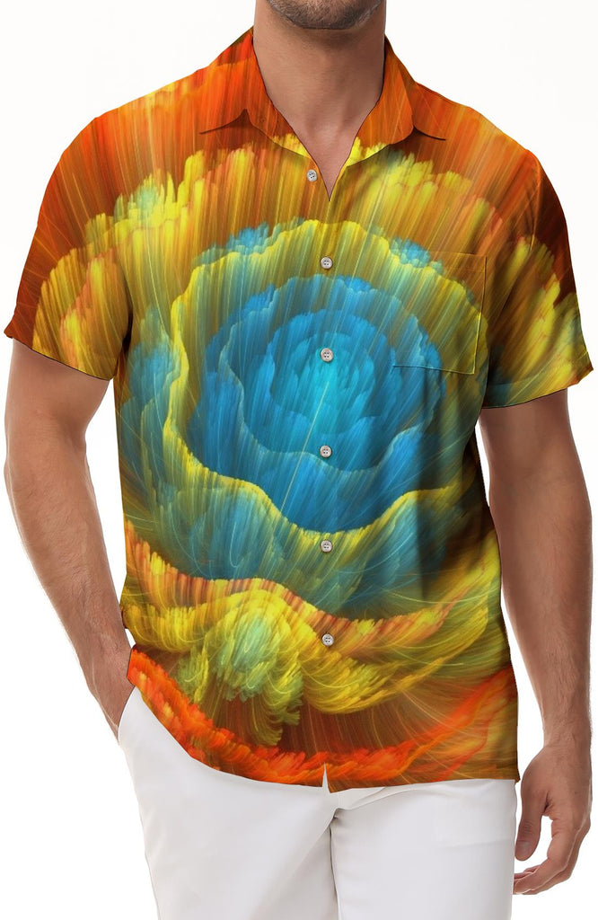 Rainbow Vitality Peony Flower Art Design Hawaiian Shirt Men's Button Shirt Short Sleeve Casual Hawaiian Beach Shirt Short Sleeve