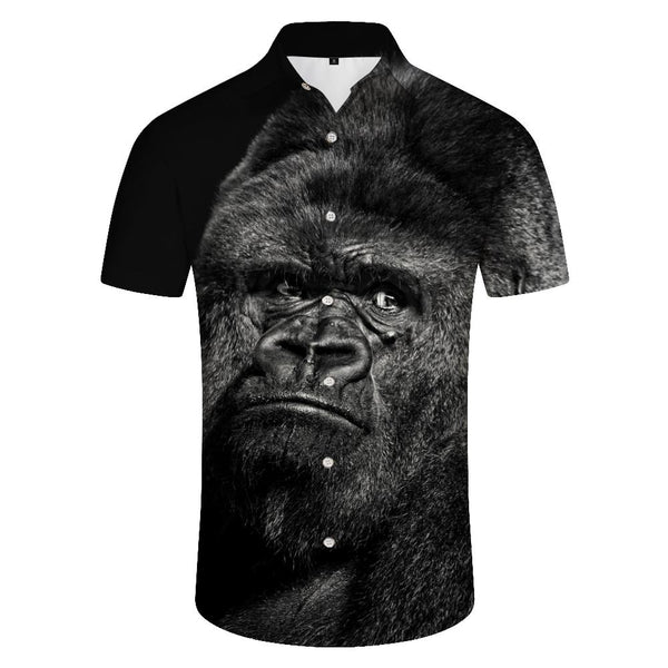 
Black and white cute gorilla fashion style men's casual loose daily travel short-sleeved shirt Hawaiian digital printing beach casual short-sleeved button shirt outdoor
                