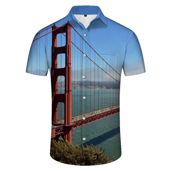 
Spectacular red bridge shirt men's street fashion short-sleeved shirt Hawaiian button outdoor vacation fishing tropical style
                