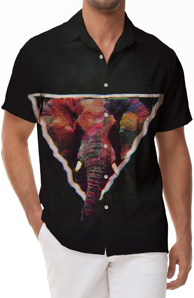 Mens Hawaiian Shirts Holiday Casual HawaiianShort Sleeve  Elephant Indian Starry Psychedelic Art