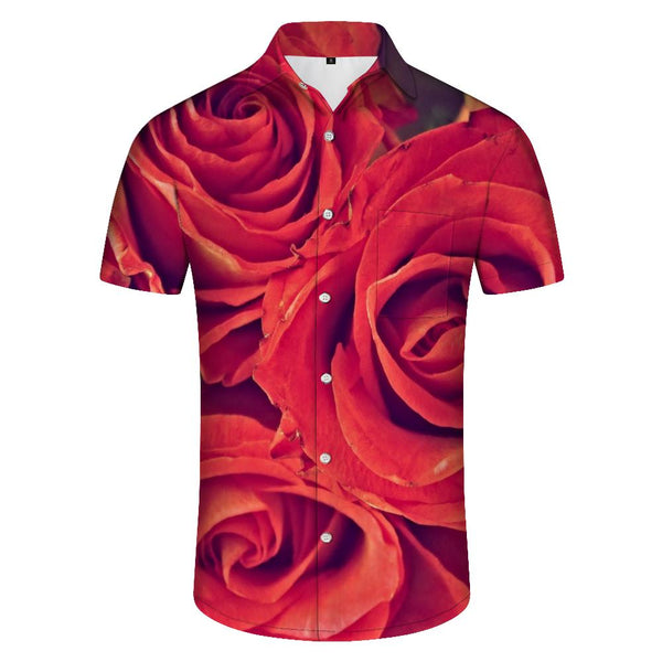 
Romantic Vacation Beach Party Men's Casual Button Red Rose Flower Shirt Short Sleeve Cuban Shirt Summer Shirt Print
                
