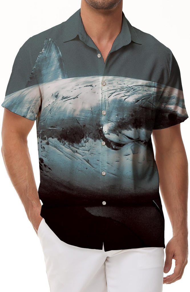 Blue Shark Deep Sea 3D Digital Printing Men's Short Sleeve Button Shirt Hawaiian Casual Holiday Party